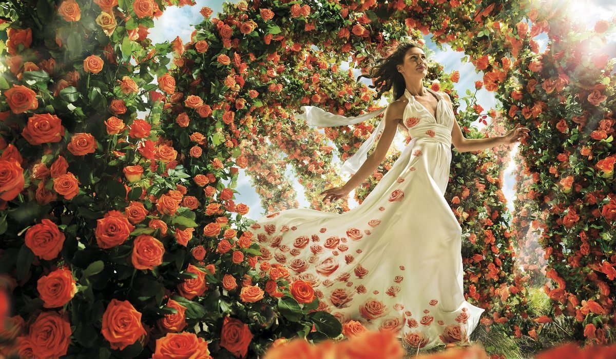 Восхитительная красота. Девушка среди цветов. Девушка в саду. Девушка в цветочном саду. Фотосессия с розами.